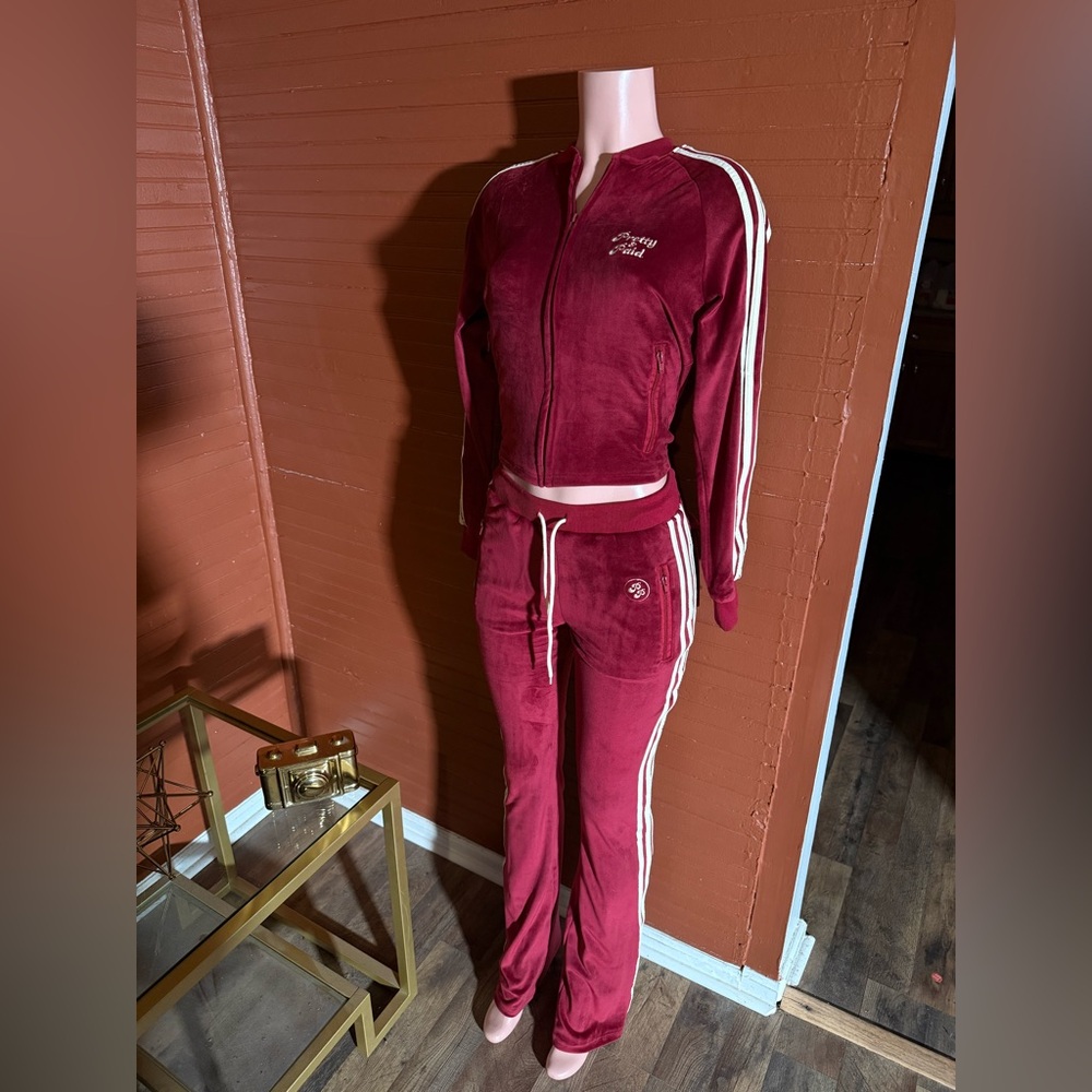Women's Burgundy Velour Tracksuit